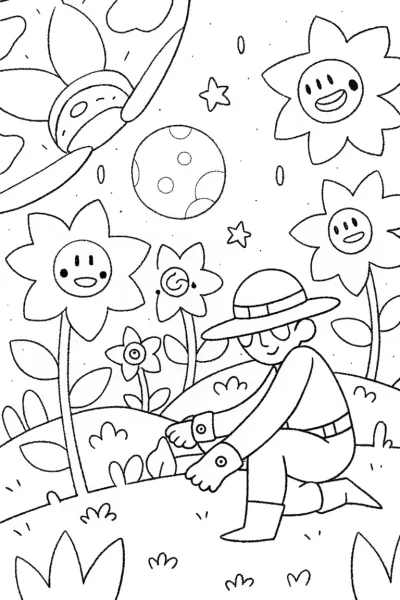 Goku’s Galactic Gardening Adventure Coloring Page