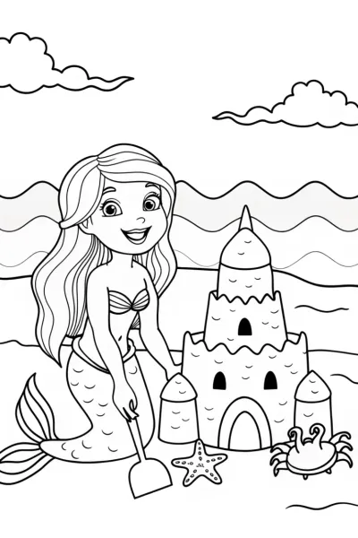 Mermaid building a sandcastle