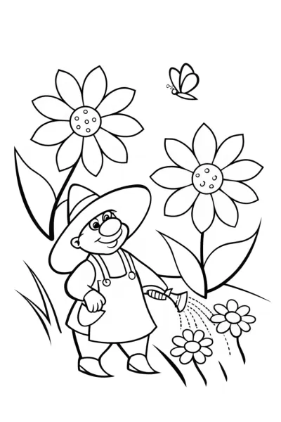 Bowser the Cheerful Gardener Coloring Page