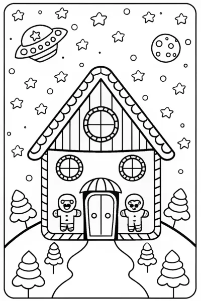 Gingerbread House Solar System Coloring Page