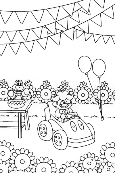 Princess Peach’s Karting Garden Party Coloring Page