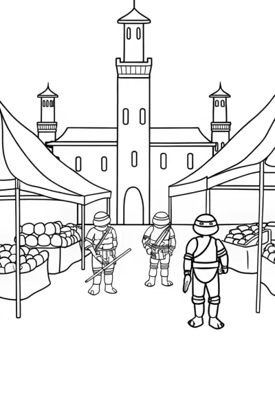 Teenage Mutant Ninja Turtles in a marketplace
