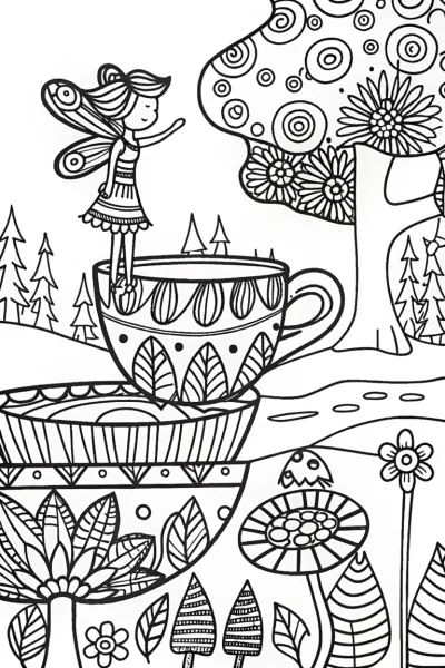 The Enchanted Fairy Tea Festival Coloring Page