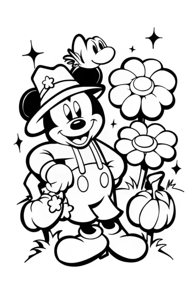 Mickey Mouse Halloween Garden Party Coloring Page