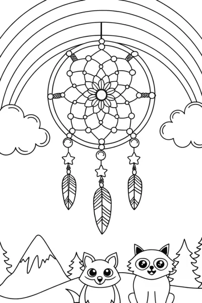 Rainbow Dreamcatcher Adventure Coloring Page