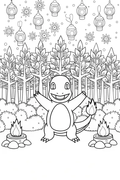 Charmander’s Firefly Festival Coloring Page