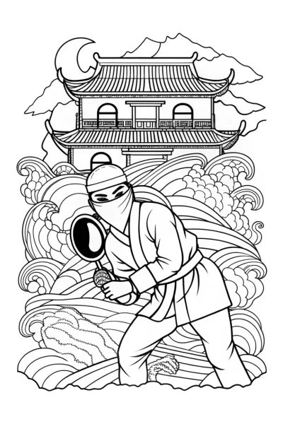 Ninja detective exploring clues