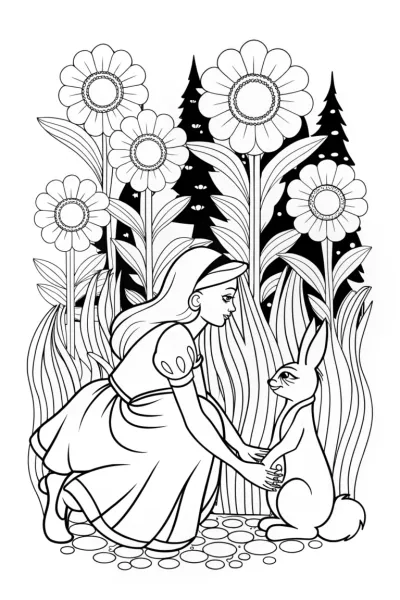 Belle’s magical garden friendship coloring page