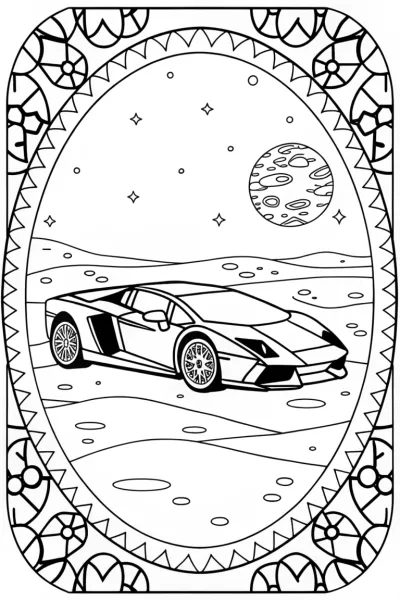 Lamborghini on the Lunar Landscape Coloring Page