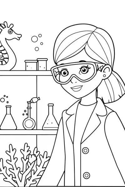 Mermaid experimenting in her lab