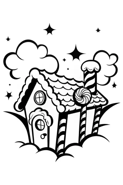 Gingerbread House Under the Stars Coloring Page