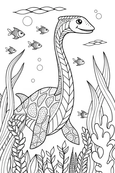 Plesiosaurus Underwater Adventure Coloring Page