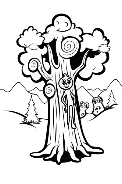 Huggy Wuggy’s Enchanted Tree of Secrets Coloring Page