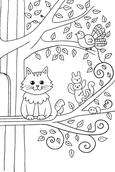 Twig the Cat’s Treehouse Coloring Page