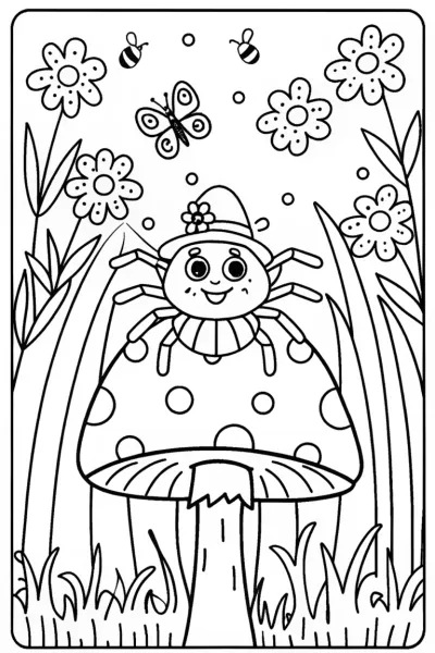 Spider’s Garden Party Coloring Page