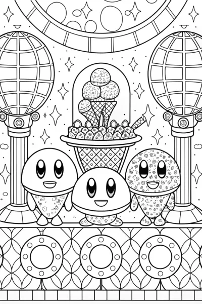 Kirby serving ice cream to aliens