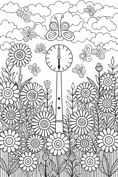 The Flower Timekeeper Coloring Page