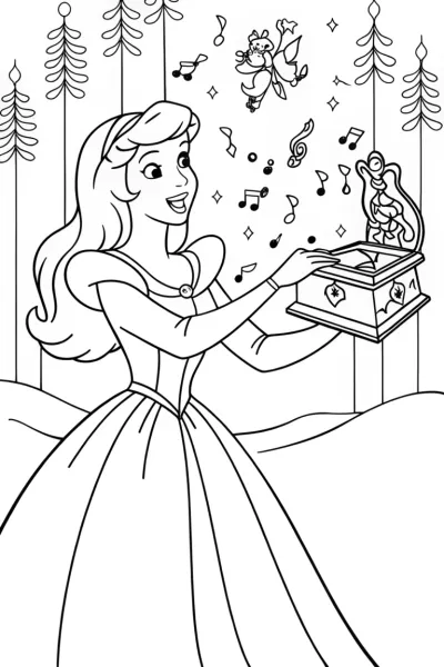 Belle’s Enchanted Music Box Coloring Page