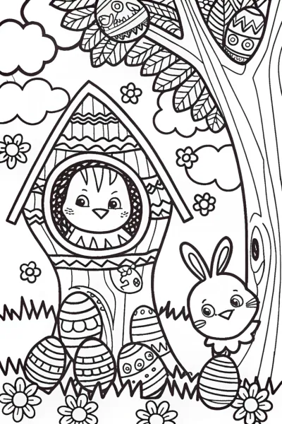 Easter Egg Treehouse Adventure Coloring Page