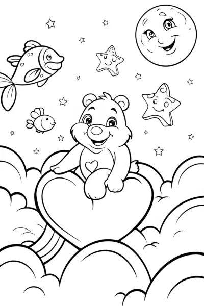 Cuddle Bear’s Dreamy Cloud Adventure Coloring Page