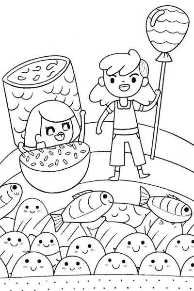 Anime Adventurers in a Whimsical Sushi World