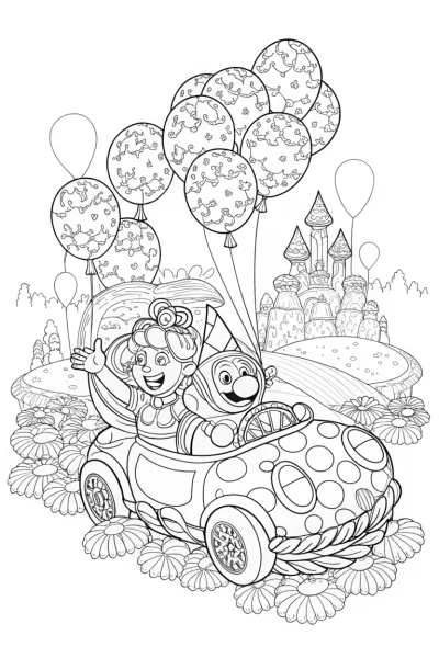 Mushroom Kingdom Kart Celebration Coloring Page