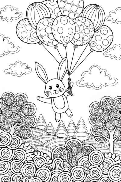 Easter Egg Balloon Adventure Coloring Page