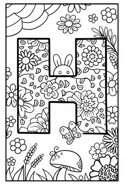 Happy Garden Letter H Coloring Page