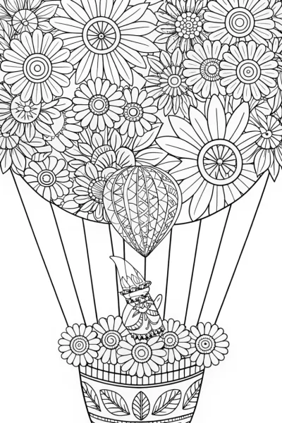 Gnome flying in a flower balloon