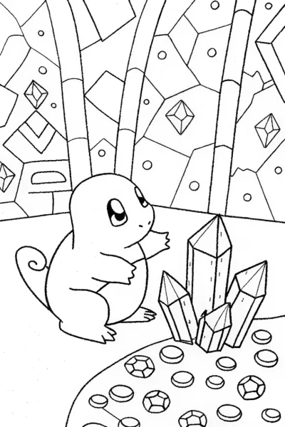 Charmander’s Crystal Cave Adventure Coloring Page