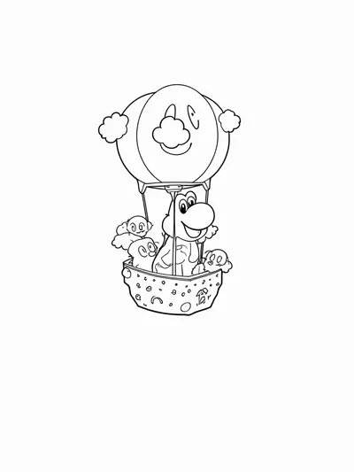 Yoshi in a fruit hot air balloon