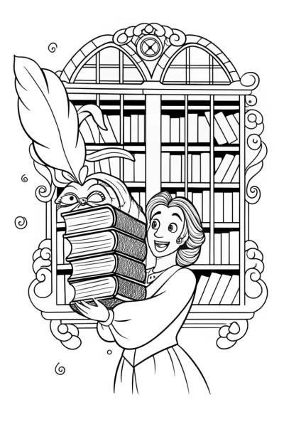 Belle in the magical library coloring page
