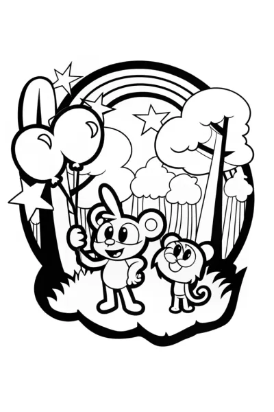 JJ’s Magical Adventure in the Rainbow Forest Coloring Page