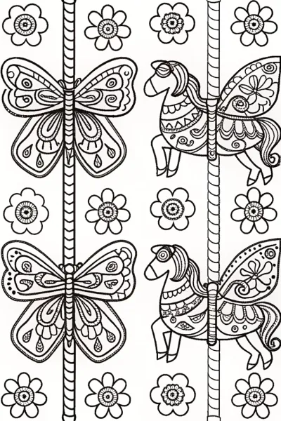 Whimsical Butterfly Carousel Coloring Page