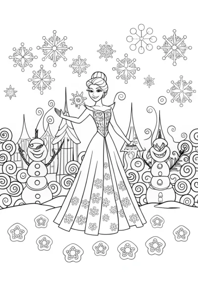 Elsa at the Frosty Festival Coloring Page