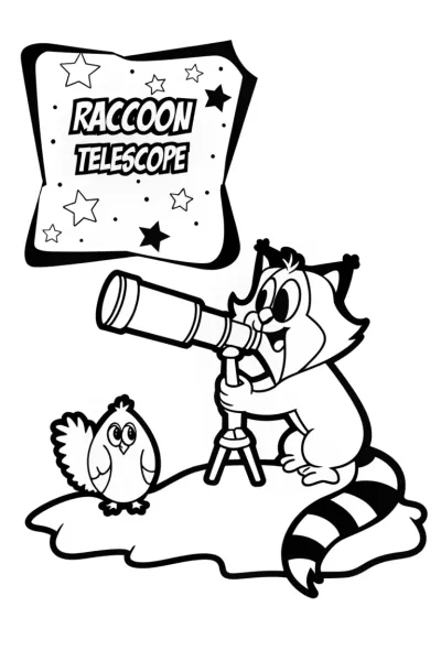 Raccoon Stargazing Coloring Page