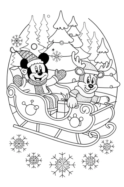Mickey Mouse Winter Wonderland Sleigh Ride Coloring Page