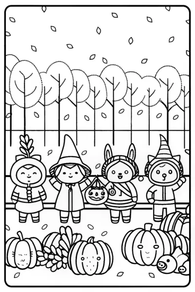 Whimsical Harvest Parade Coloring Page