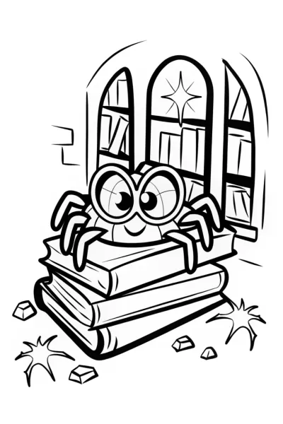 Spider’s Enchanted Book Nook Coloring Page