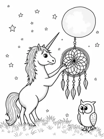 Unicorn crafting a dreamcatcher