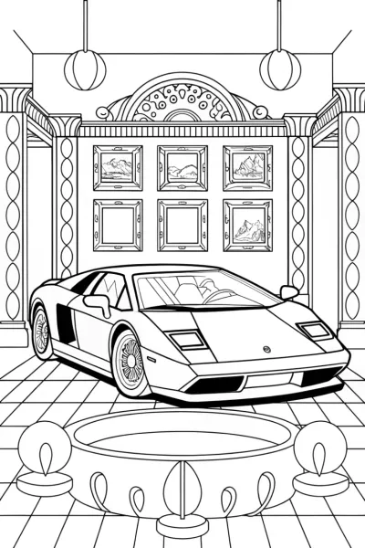 Lamborghini in a floating art gallery