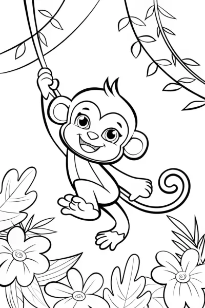 Playful Monkey Jungle Adventure Coloring Page
