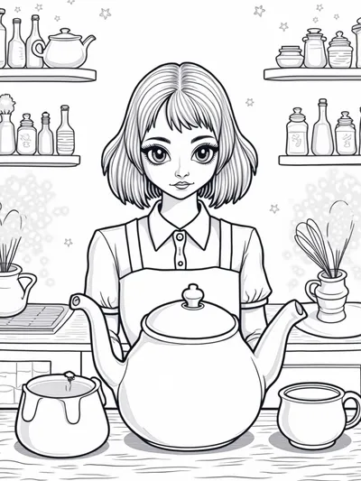 Wednesday Addams in a mystical kitchen