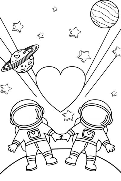Heart-shaped astronauts in space
