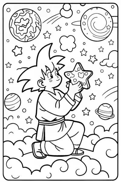 Goku’s Cosmic Puzzle Challenge Coloring Page