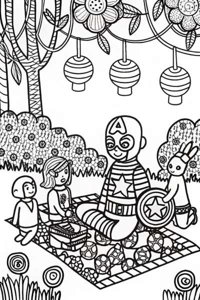 Captain America’s Heroic Garden Party Coloring Page