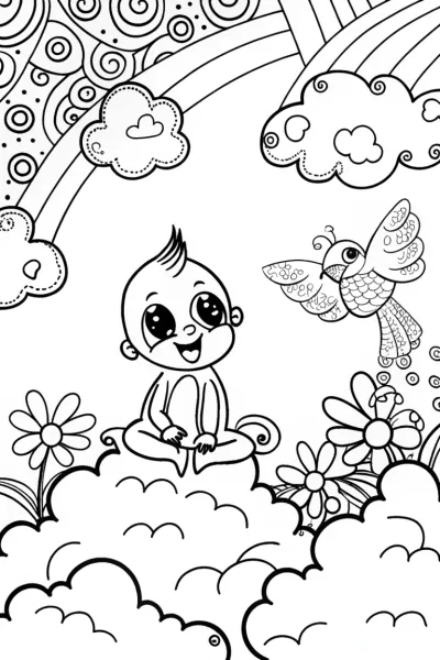 Baby’s Adventure in the Cloud Kingdom Coloring Page