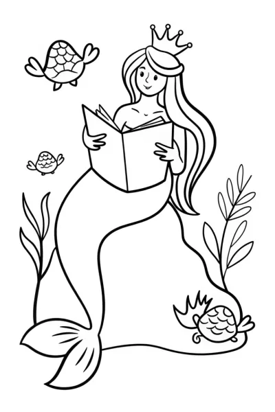 Mermaid’s Magical Storytime Coloring Page