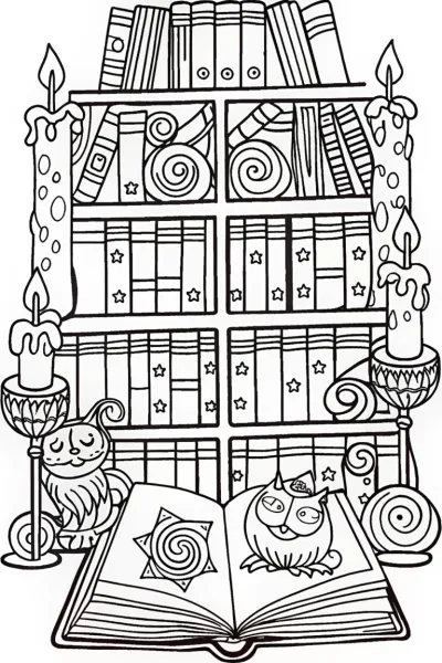 The Enchanted Library Coloring Page