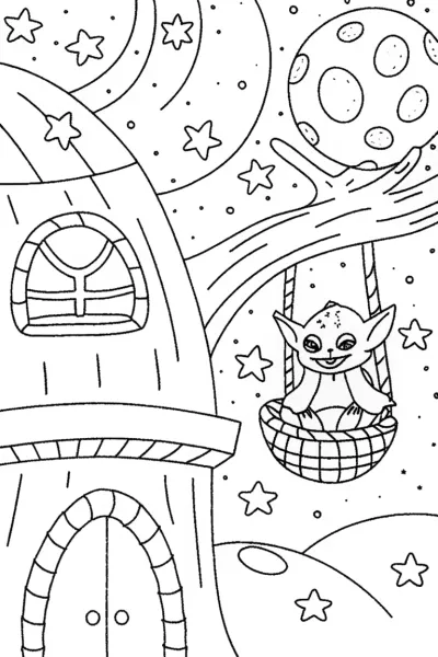 Baby Yoda’s Secret Space Treehouse Coloring Page